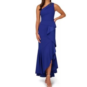 Papell Studio Blue One-Shoulder Dress